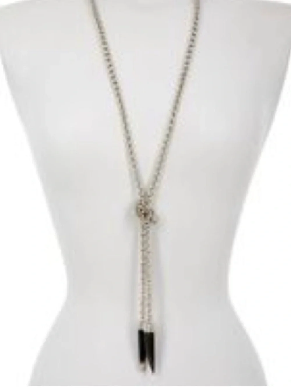 Soko Knotted Lariat Horn Talon Necklace, Silvertone with Black Horns, QVC